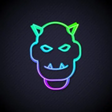 Glowing neon line Mask of the devil with horns icon isolated on black background 库存插图