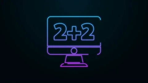 Glowing neon line Math system of equation solution on computer monitor icon Stock Footage 140221987