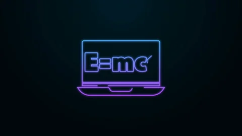 Glowing neon line Math system of equation solution on laptop icon isolated on Stock Footage 140237070