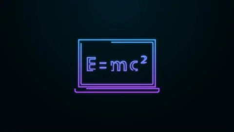 Glowing neon line Math system of equation solution on chalkboard icon isolated Stock Footage 140237279