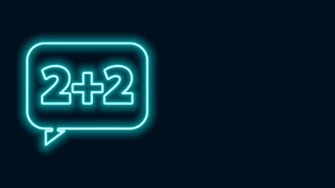 Glowing neon line Math system of equation solution on speech bubble icon Stock Footage 141829380