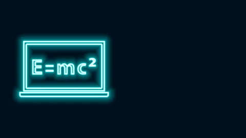 Glowing neon line Math system of equation solution on chalkboard icon isolated Stock Footage 141888990