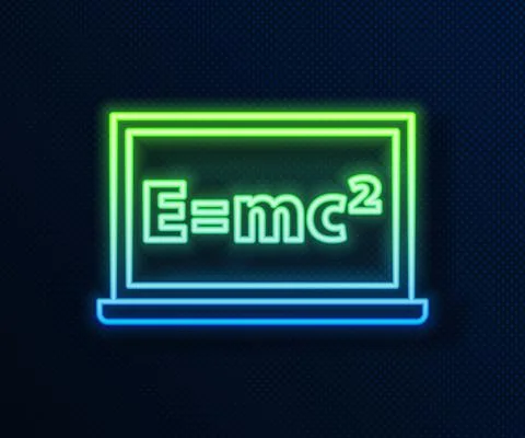 Glowing neon line Math system of equation solution on chalkboard icon isolated Illustrazione stock
