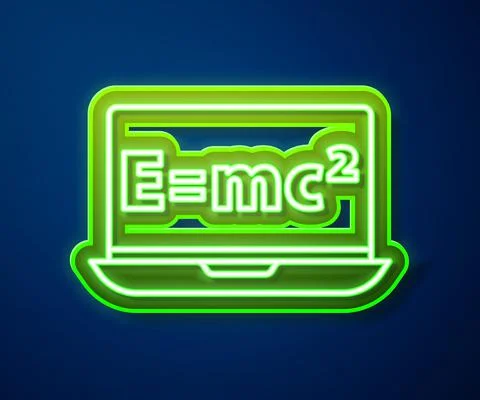 Glowing neon line Math system of equation solution on laptop icon isolated on イラスト素材