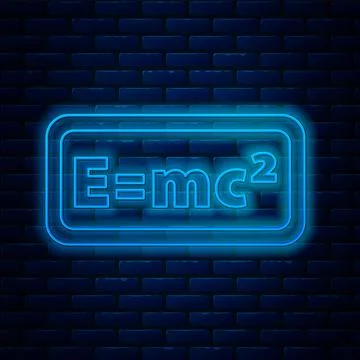 Glowing neon line Math system of equation solution icon isolated on brick wall Stock Illustration