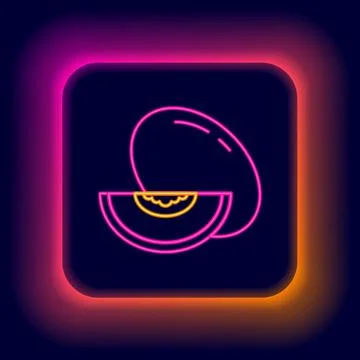 Glowing neon line Melon fruit icon isolated on black background. Colorful o.. Stock Illustration