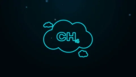 Glowing neon line Methane emissions reduction icon isolated on black background Stock Footage 139459595