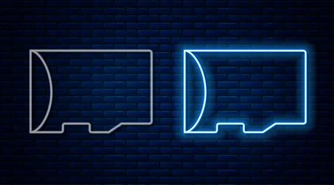 Glowing neon line Micro SD memory card icon isolated on brick wall background Stock Illustration