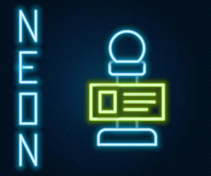 Glowing neon line Microphone icon isolated on black background. On air radio mic Illustrazione stock