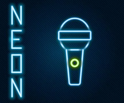 Glowing neon line Microphone icon isolated on black background. On air radi.. Stock Illustration