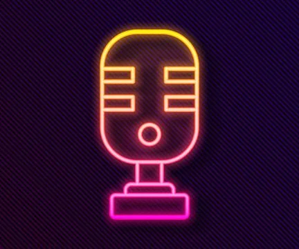 Glowing neon line Microphone icon isolated on black background. On air radi.. Stock Illustration