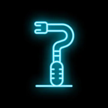 Glowing neon line microphone on a stand icon isolated on black background. .. Stock Illustration