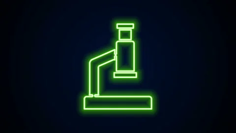 Glowing neon line Microscope icon isolated on black background. Chemistry Stock Footage 142334617
