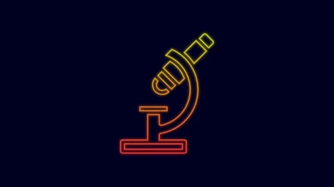 Glowing neon line Microscope icon isolated on blue background. Chemistry Stock Footage 227201787