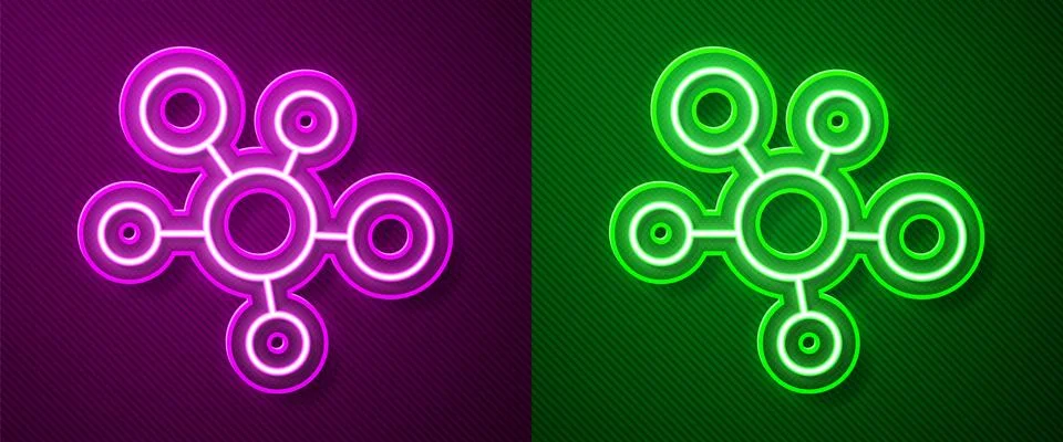 Glowing neon line Mind map infographic icon isolated on purple and green ba.. Stock Illustration