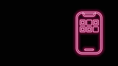 Glowing neon line Mobile Apps icon isolated on black background. Smartphone with Stock Footage 159346016