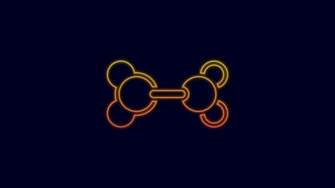 Glowing neon line Molecule icon isolated on blue background. Structure of Video stock 227202476