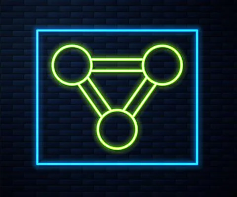 Glowing neon line Molecule icon isolated on brick wall background. Structure of Illustrazione stock