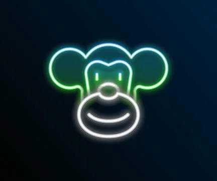 Glowing neon line Monkey icon isolated on black background. Animal symbol. .. Stock Illustration