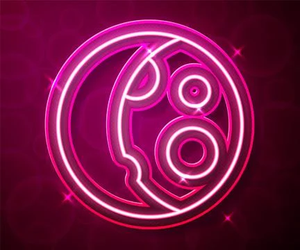 Glowing neon line Moon phases icon isolated on red background.  Vector Ilustração Stock
