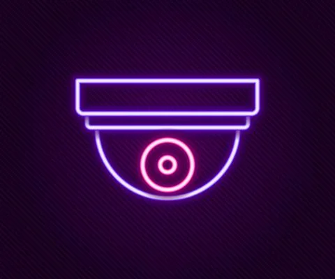 Glowing neon line Motion sensor icon isolated on black background. Colorful Illustrazione stock