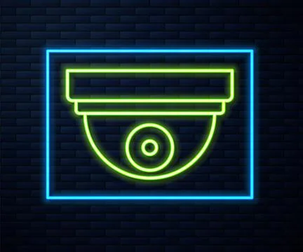 Glowing neon line Motion sensor icon isolated on brick wall background.  Vect Stock Illustration