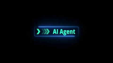 Glowing neon line mouse cursor animation pointing towards AI agent button i.. Stock Footage 340179374