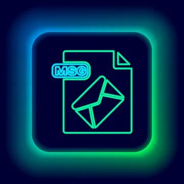 Glowing neon line MSG file document. Download msg button icon isolated on black Stock Illustration