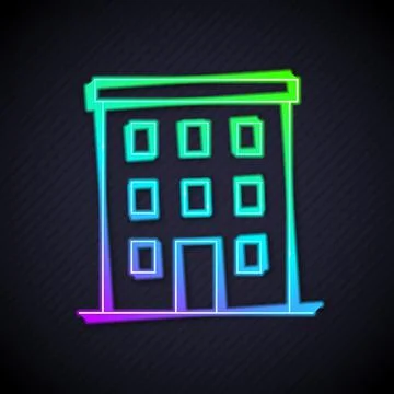 Glowing neon line Multi storey building icon isolated on black background Ilustración de archivo
