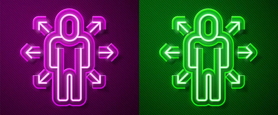 Glowing neon line Multitasking manager working icon isolated on purple and green イラスト素材