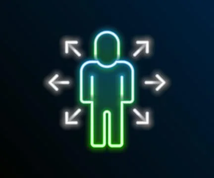 Glowing neon line Multitasking manager working icon isolated on black background Stockillustratie