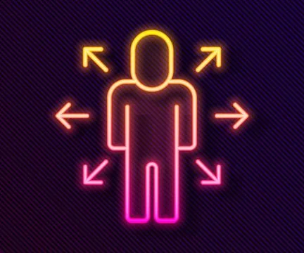 Glowing neon line Multitasking manager working icon isolated on black backg.. 스톡 일러스트