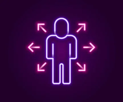 Glowing neon line Multitasking manager working icon isolated on black backg.. Illustrazione stock