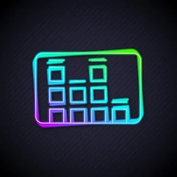 Glowing neon line Music equalizer icon isolated on black background. Sound wa Stock Illustration