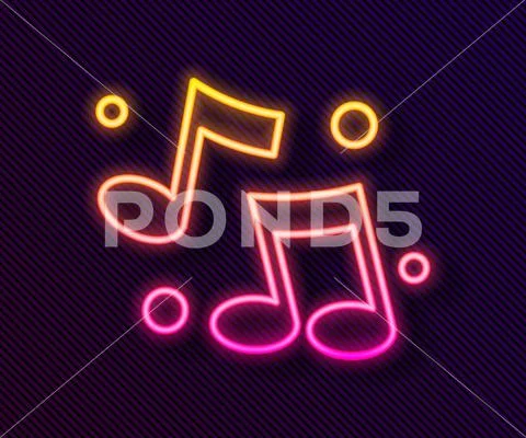 Glowing neon line Music note, tone icon isolated on black background. Vector:  Royalty Free #166381462