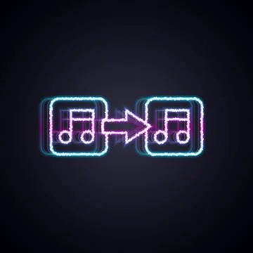 Glowing neon line Music note, tone icon isolated on black background. Vector Stock Illustration