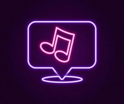 Glowing neon line Music note, tone icon isolated on black background. Color.. Stock Illustration