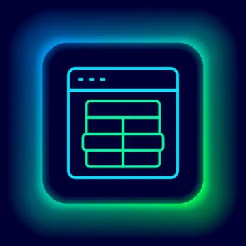 Glowing neon line MySQL code icon isolated on black background. HTML Code symbol Stock Illustration