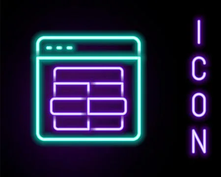 Glowing neon line MySQL code icon isolated on black background. HTML Code sym Stock Illustration