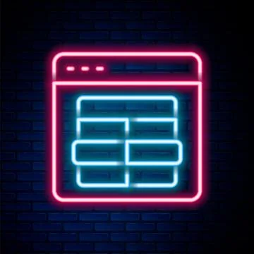 Glowing neon line MySQL code icon isolated on brick wall background. HTML Code Stock Illustration