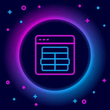 Glowing neon line MySQL code icon isolated on black background. HTML Code symbol Stock Illustration