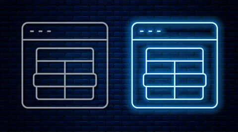 Glowing neon line MySQL code icon isolated on brick wall background. HTML C.. Ilustração Stock