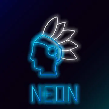 Glowing neon line Native American Indian icon isolated on black background Stock Illustration