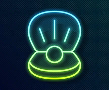 Glowing neon line Natural open shell with pearl icon isolated on black back.. Stock Illustration