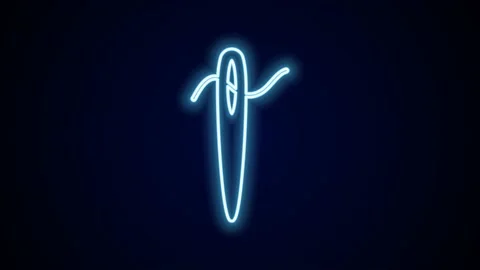 Glowing neon line Needle for sewing with thread icon isolated on black Stock Footage 227424174