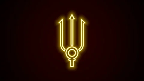 Glowing neon line Neptune Trident icon isolated on black background. 4K Video Stock Footage 142554862