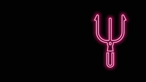 Glowing neon line Neptune Trident icon isolated on black background. 4K Video Stock Footage 156437256