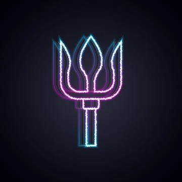 Glowing neon line Neptune Trident icon isolated on black background. Vector Illustrazione stock