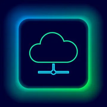 Glowing neon line Network cloud connection icon isolated on black background Stock Illustration