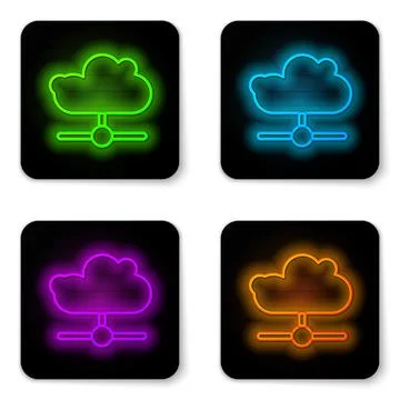 Glowing neon line Network cloud connection icon isolated on white background 스톡 일러스트